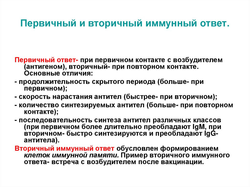 Первичный и вторичный иммунный ответ.