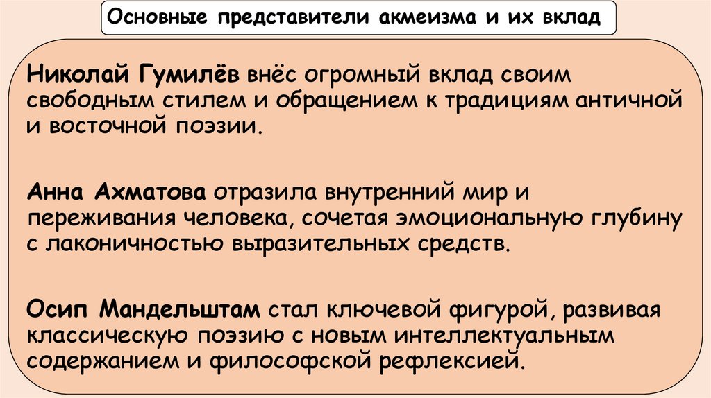 Основные представители акмеизма и их вклад