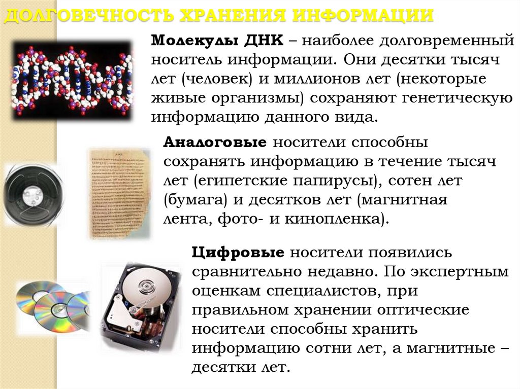 ДОЛГОВЕЧНОСТЬ ХРАНЕНИЯ ИНФОРМАЦИИ