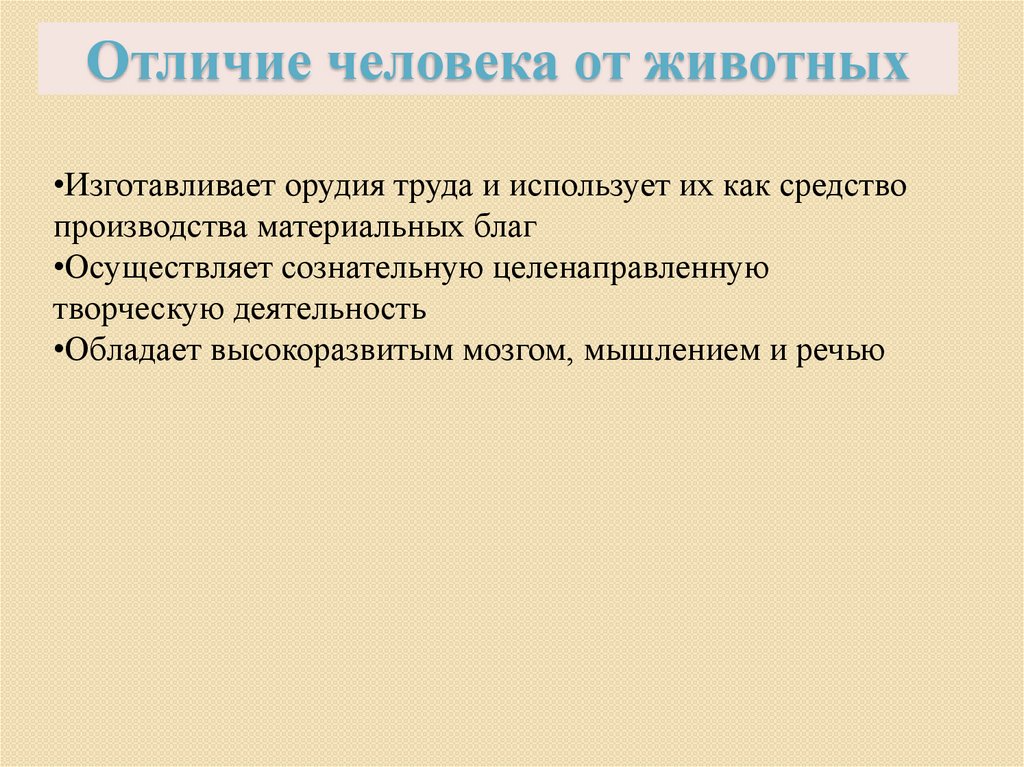 Отличие человека от животных