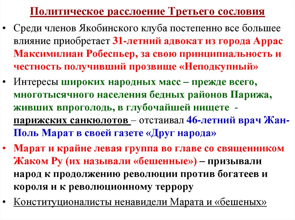 Политическое расслоение Третьего сословия