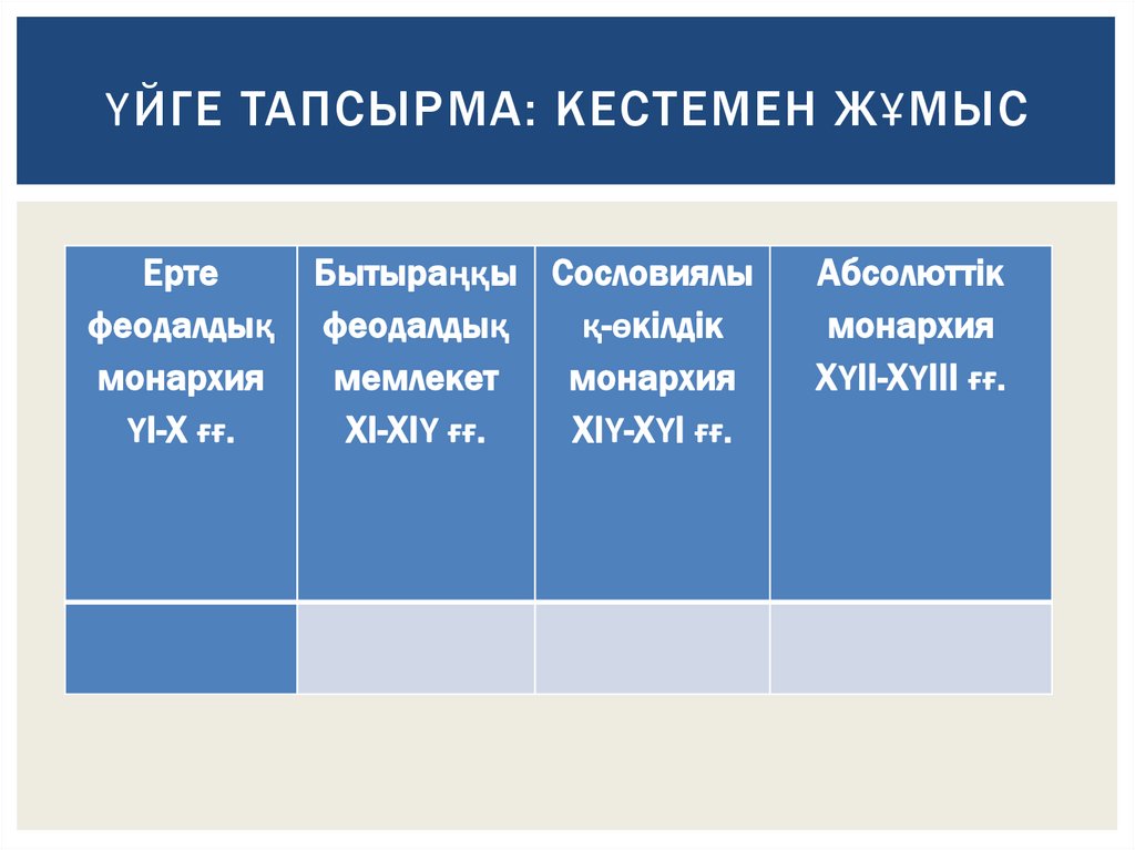 Үйге тапсырма: кестемен жұмыс