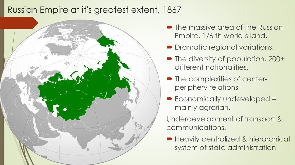Russian Empire at it's greatest extent, 1867