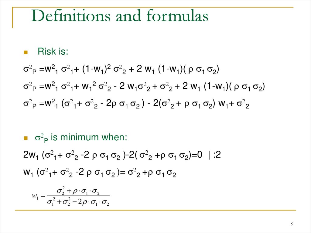 Definitions and formulas