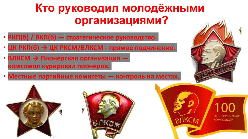 Кто руководил молодёжными организациями?