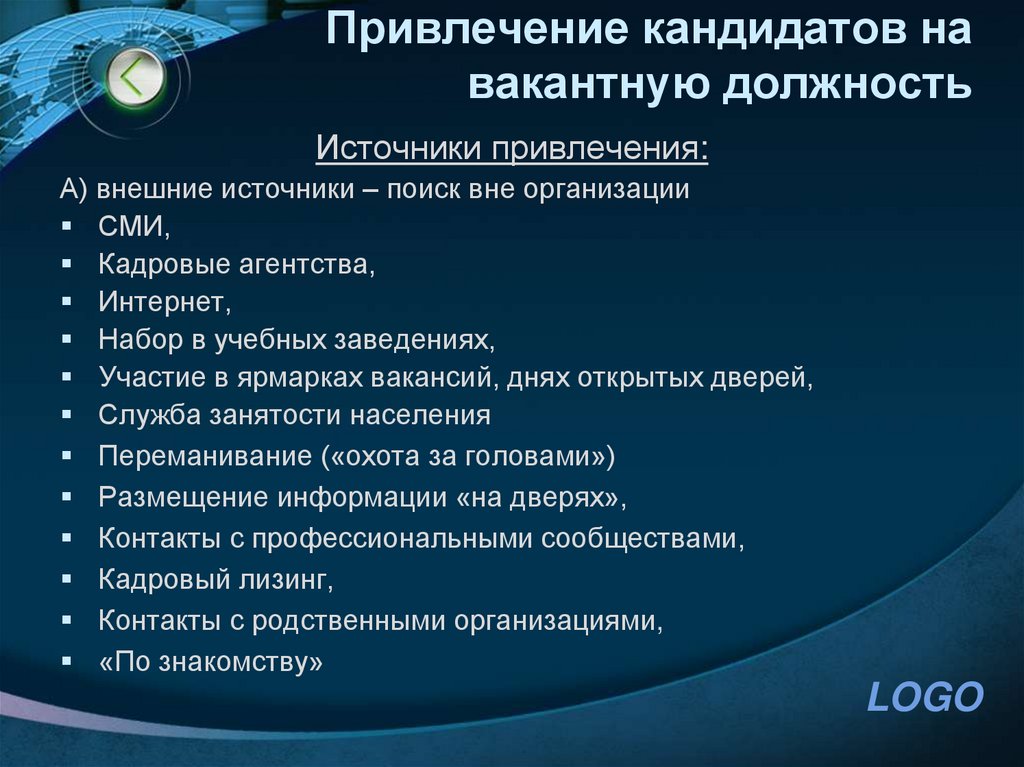 Привлечение кандидатов на вакантную должность