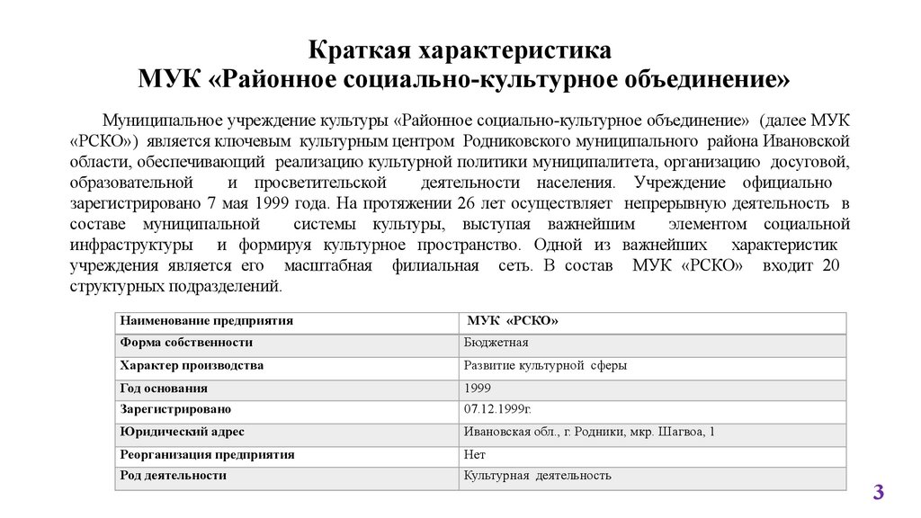 Краткая характеристика МУК «Районное социально-культурное объединение»