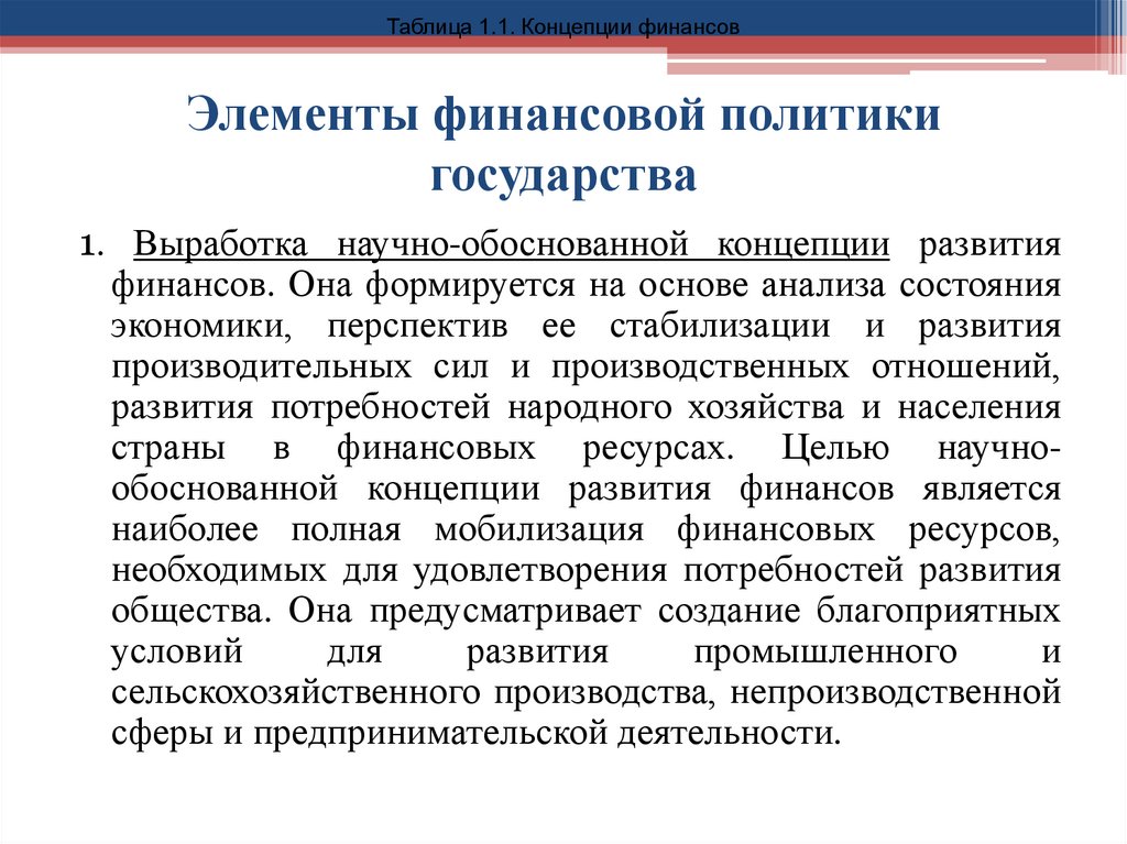 Элементы финансовой политики государства