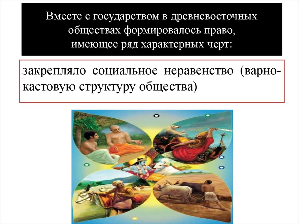 Вместе с государством в древневосточных обществах формировалось право, имеющее ряд характерных черт: