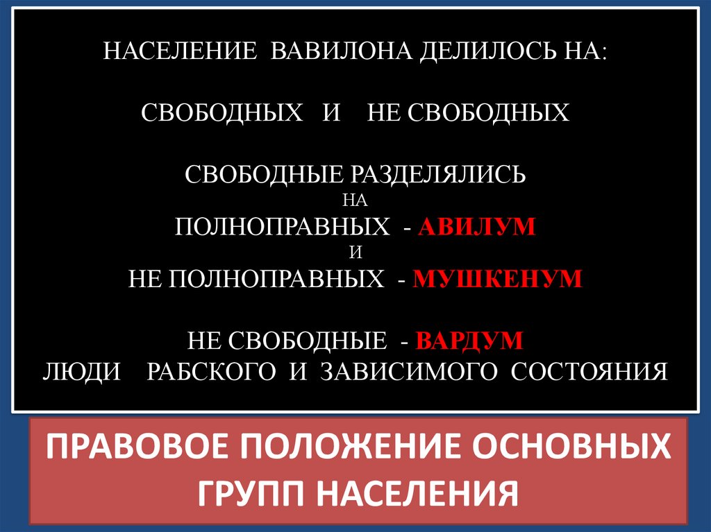 ПРАВОВОЕ ПОЛОЖЕНИЕ ОСНОВНЫХ ГРУПП НАСЕЛЕНИЯ