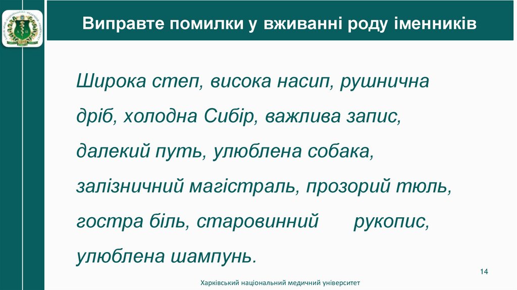 Виправте помилки у вживанні роду іменників