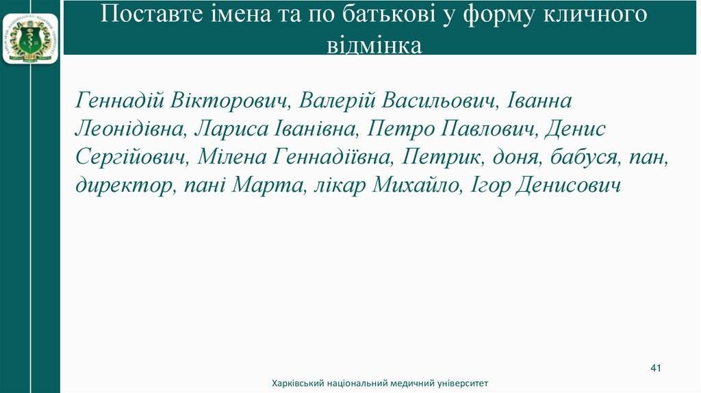 Поставте імена та по батькові у форму кличного відмінка