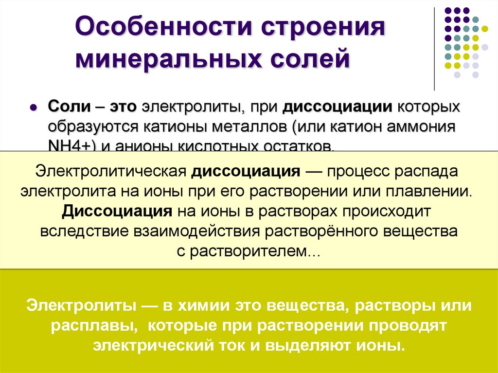 Особенности строения минеральных солей