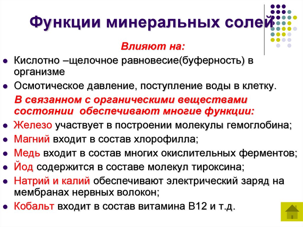 Функции минеральных солей