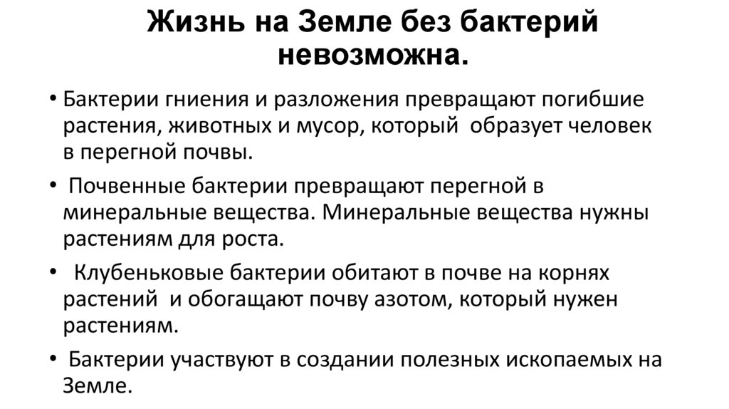 Жизнь на Земле без бактерий невозможна.