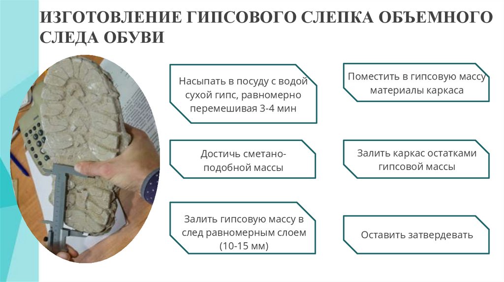 ИЗГОТОВЛЕНИЕ ГИПСОВОГО СЛЕПКА ОБЪЕМНОГО СЛЕДА ОБУВИ