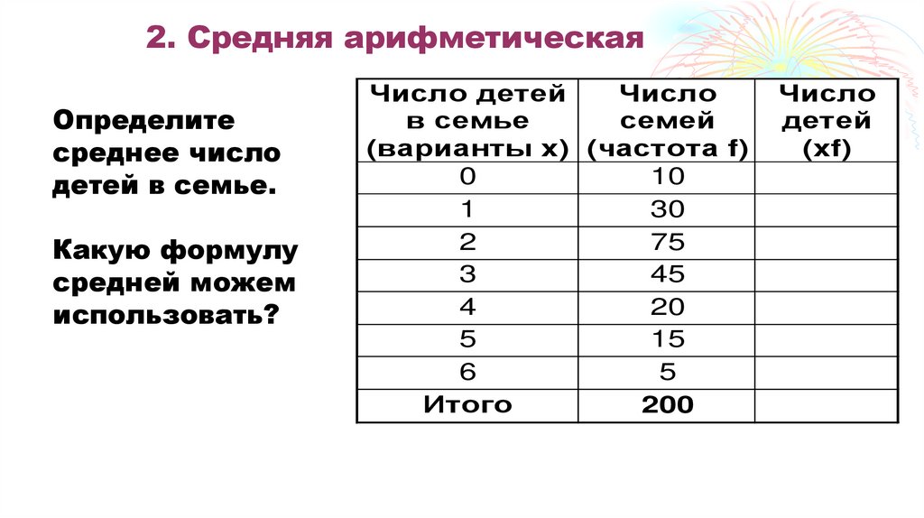 2. Средняя арифметическая