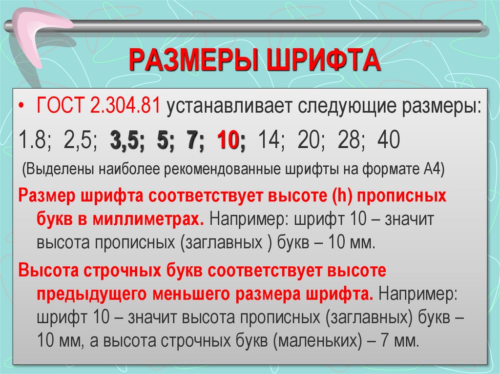 РАЗМЕРЫ ШРИФТА