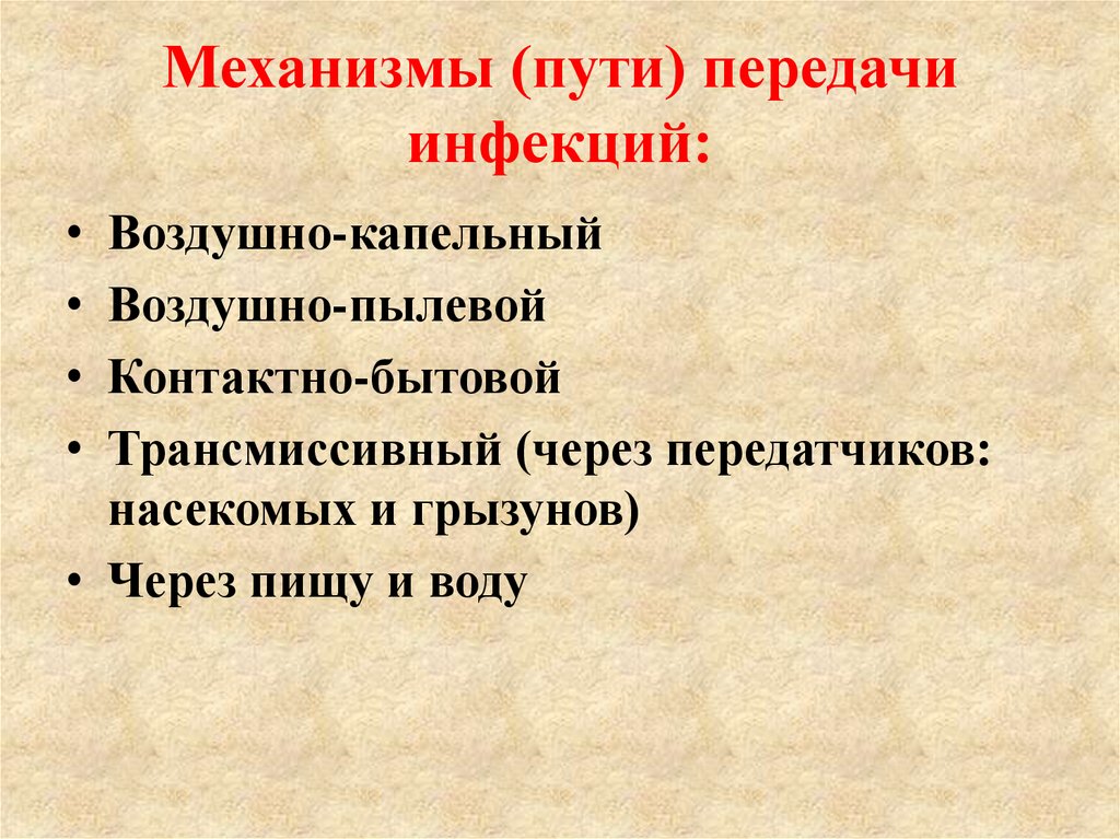 Механизмы (пути) передачи инфекций: