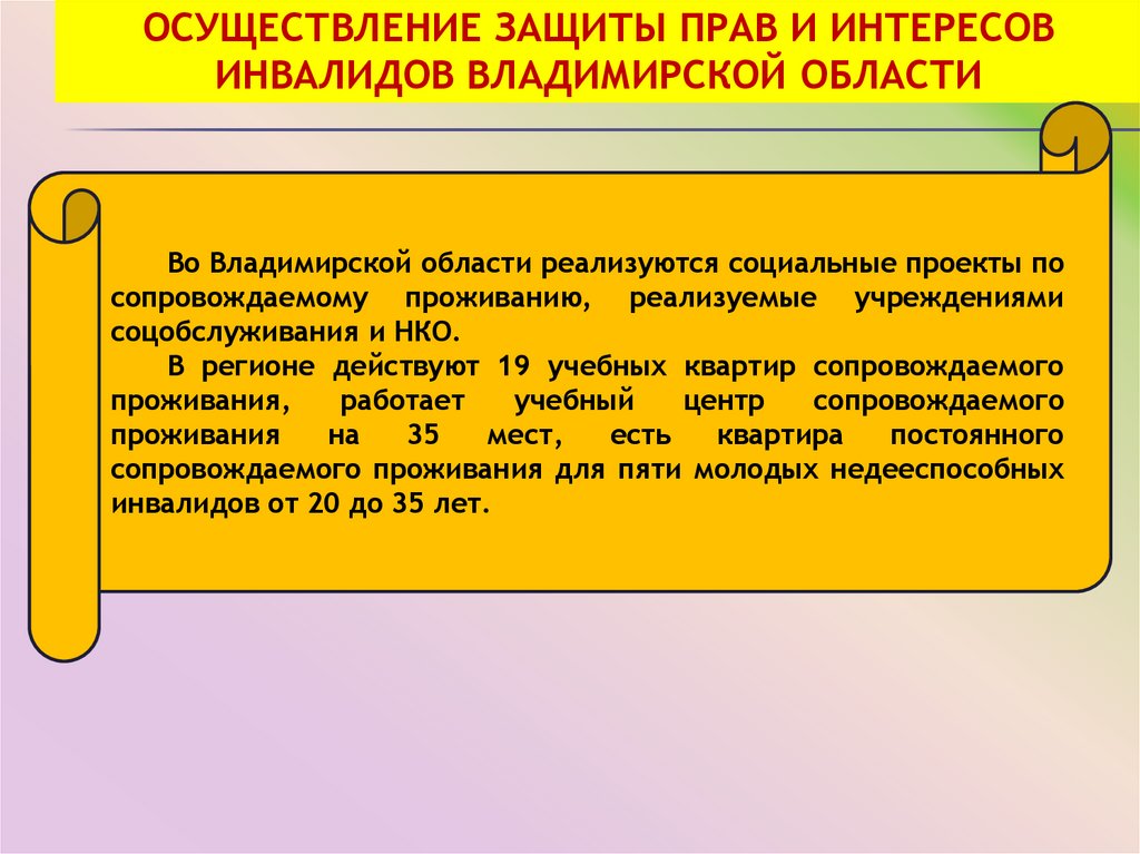 Осуществление защиты прав и интересов инвалидов Владимирской области