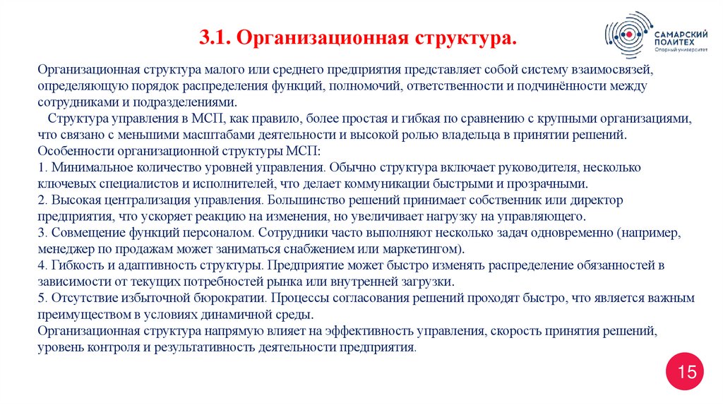 Организационная структура малого или среднего предприятия представляет собой систему взаимосвязей, определяющую порядок
