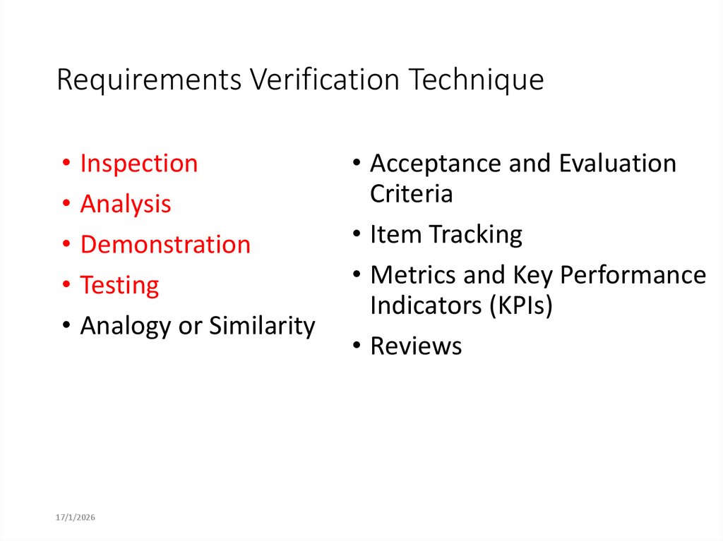 Requirements Verification Technique