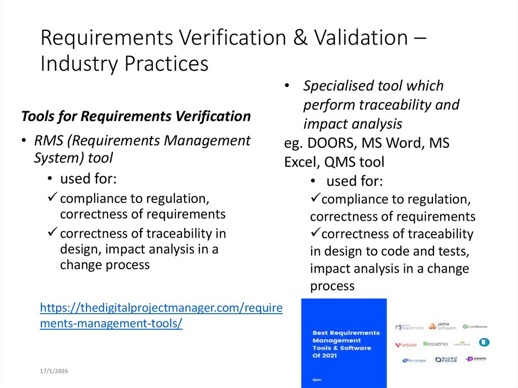 Requirements Verification & Validation – Industry Practices