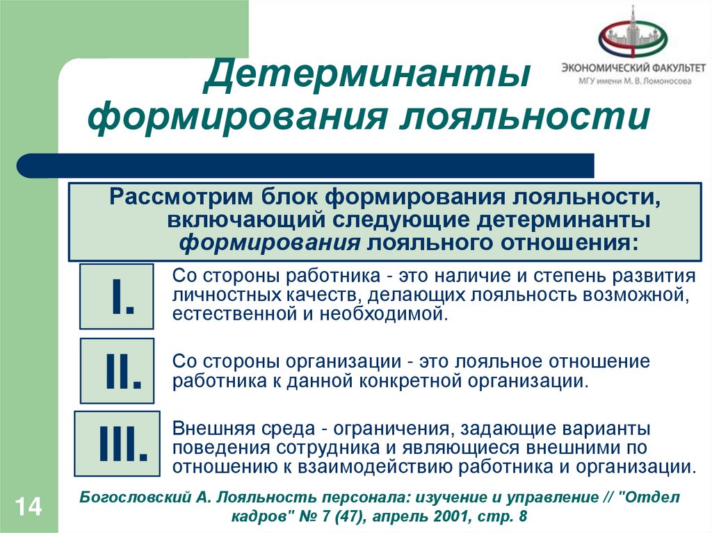 Детерминанты формирования лояльности