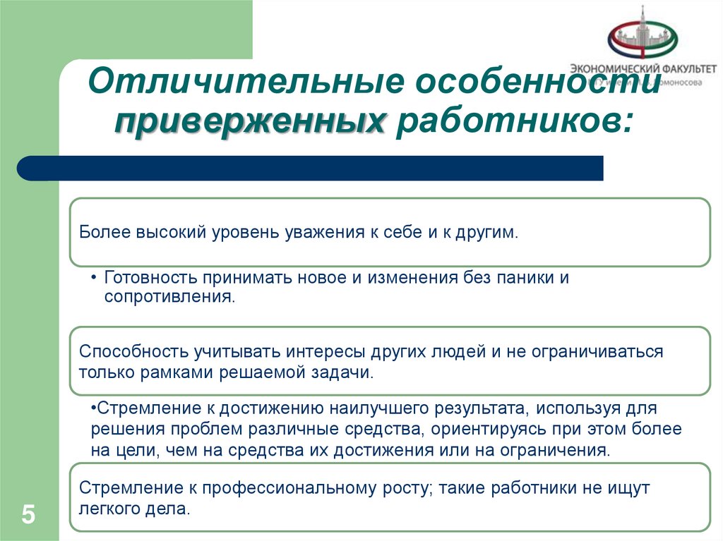 Отличительные особенности приверженных работников: