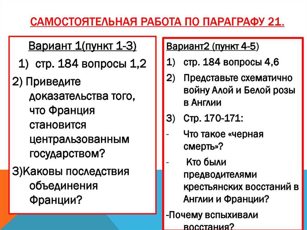 Самостоятельная работа по параграфу 21.