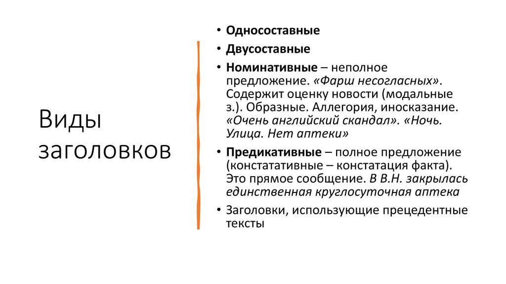 Виды заголовков
