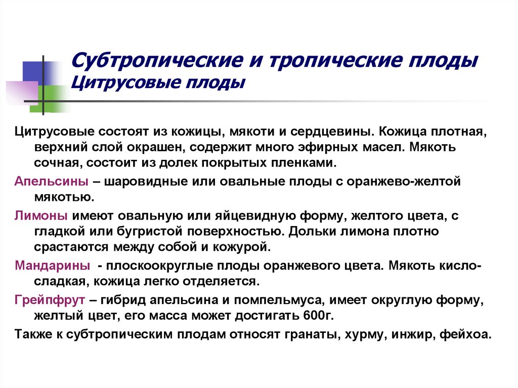 Субтропические и тропические плоды Цитрусовые плоды
