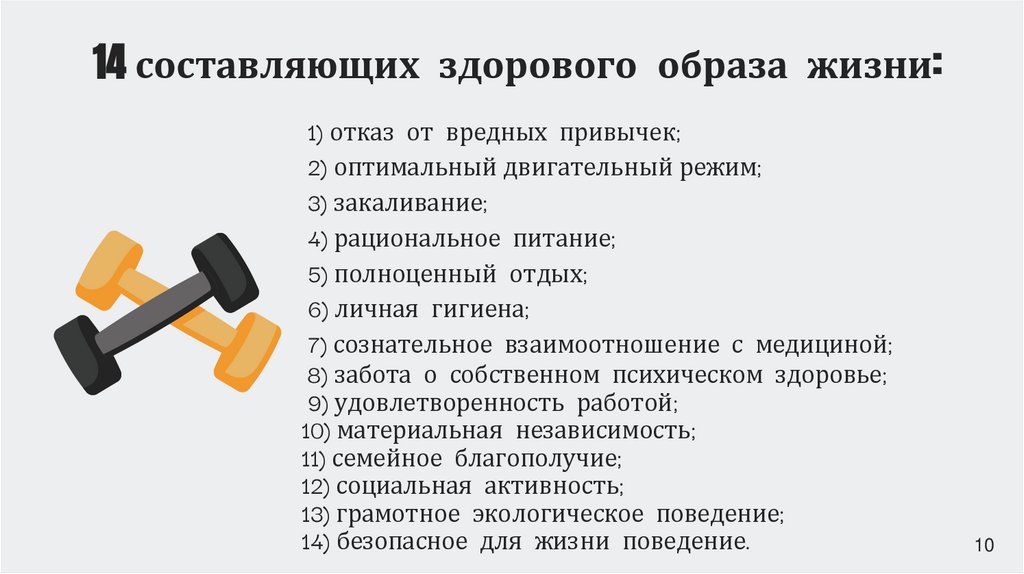 14 составляющих здорового образа жизни: