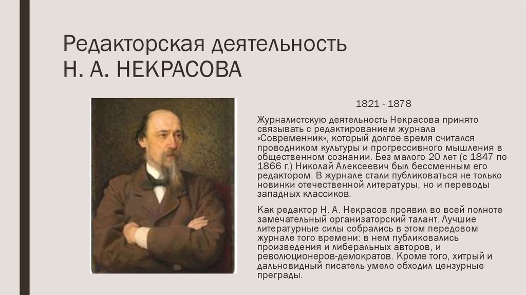 Редакторская деятельность Н. А. НЕКРАСОВА