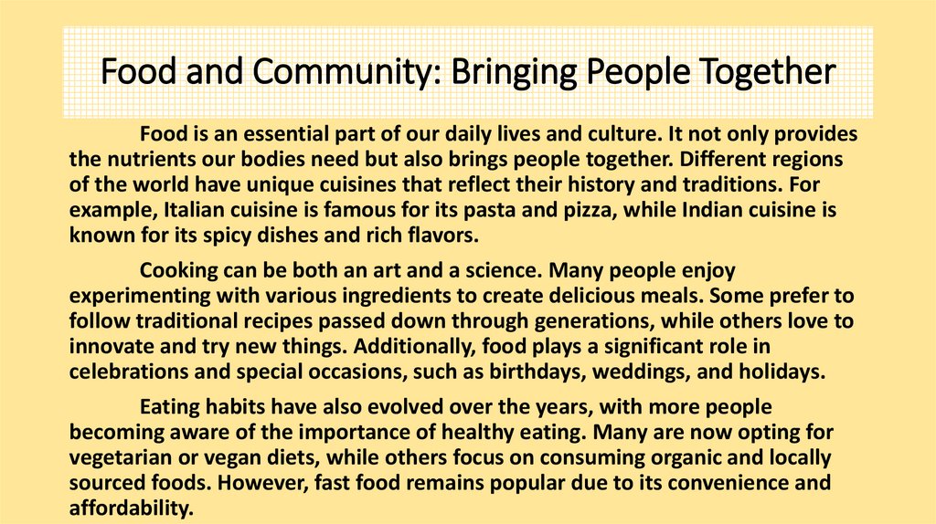 Food and Community: Bringing People Together