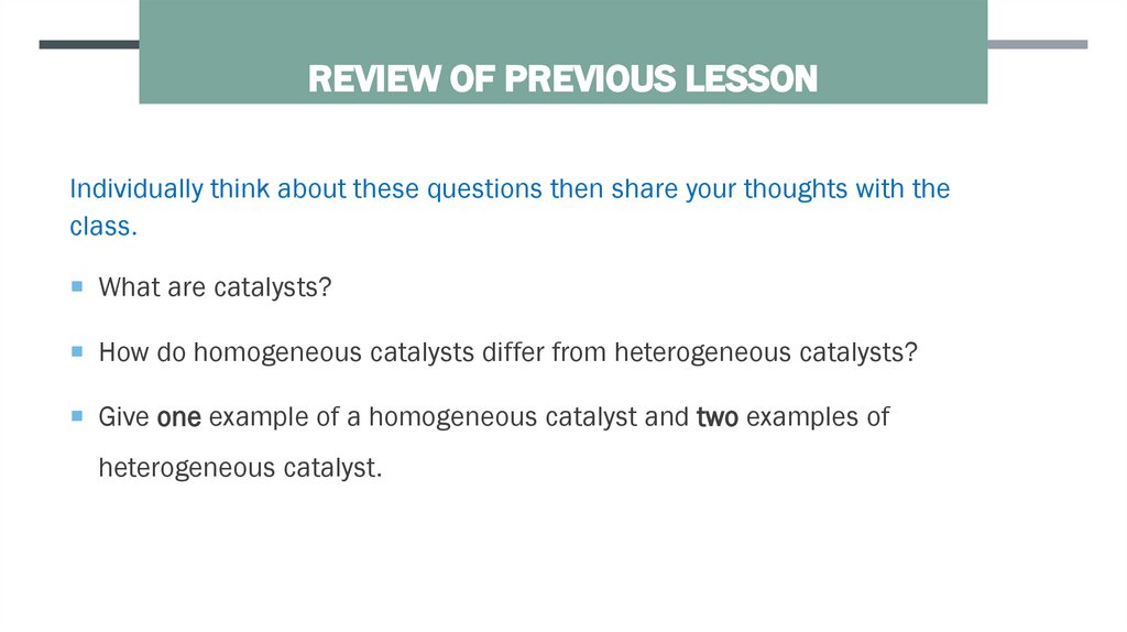 Review of previous Lesson