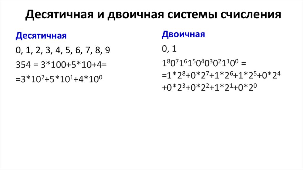 Десятичная и двоичная системы счисления