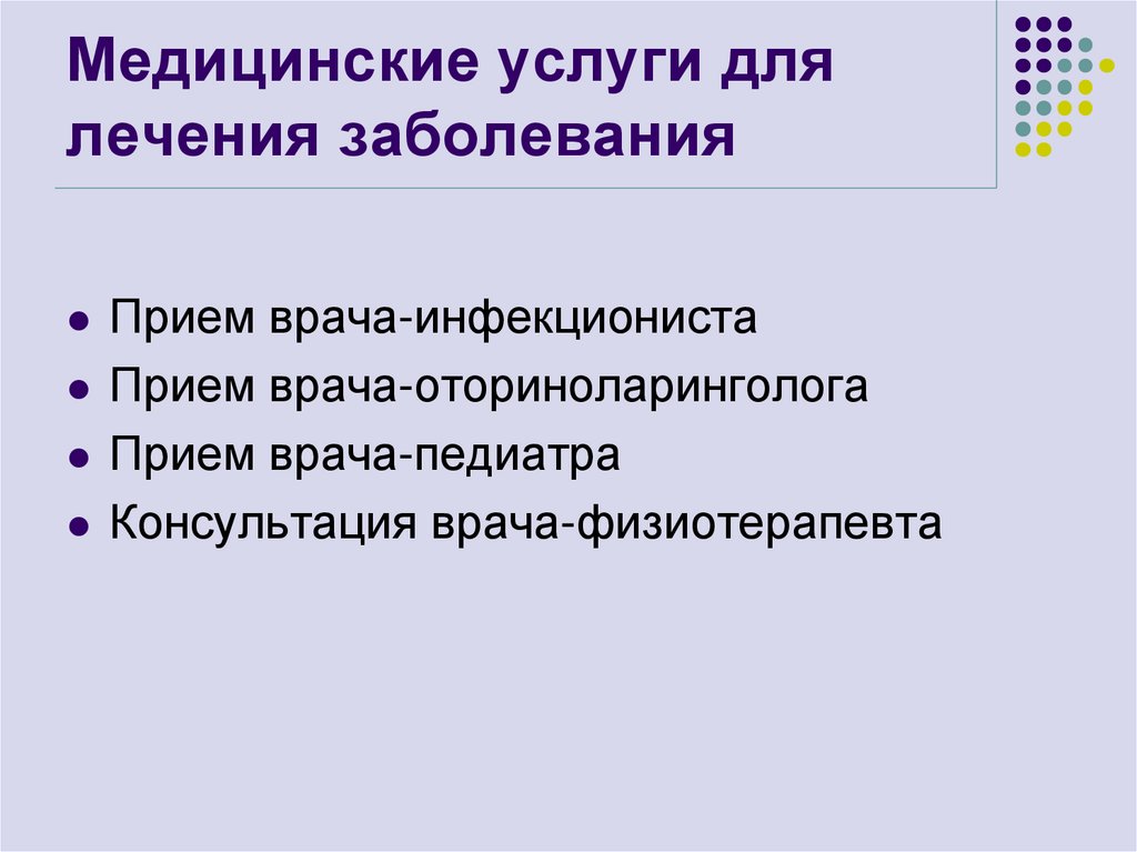 Медицинские услуги для лечения заболевания