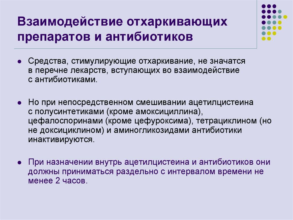 Взаимодействие отхаркивающих препаратов и антибиотиков