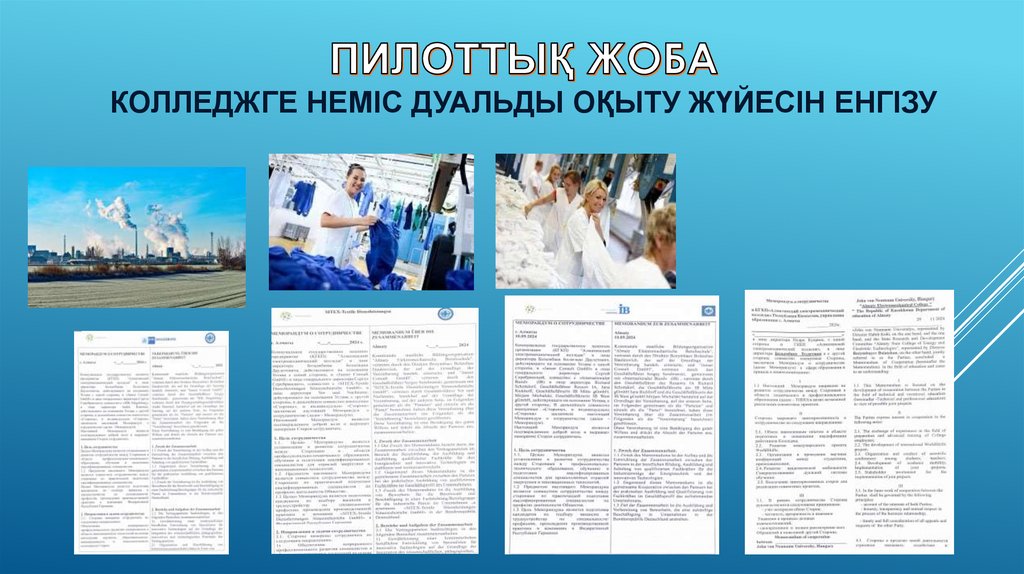 Пилоттық жоба Колледжге неміс дуальды оқыту жүйесін енгізу