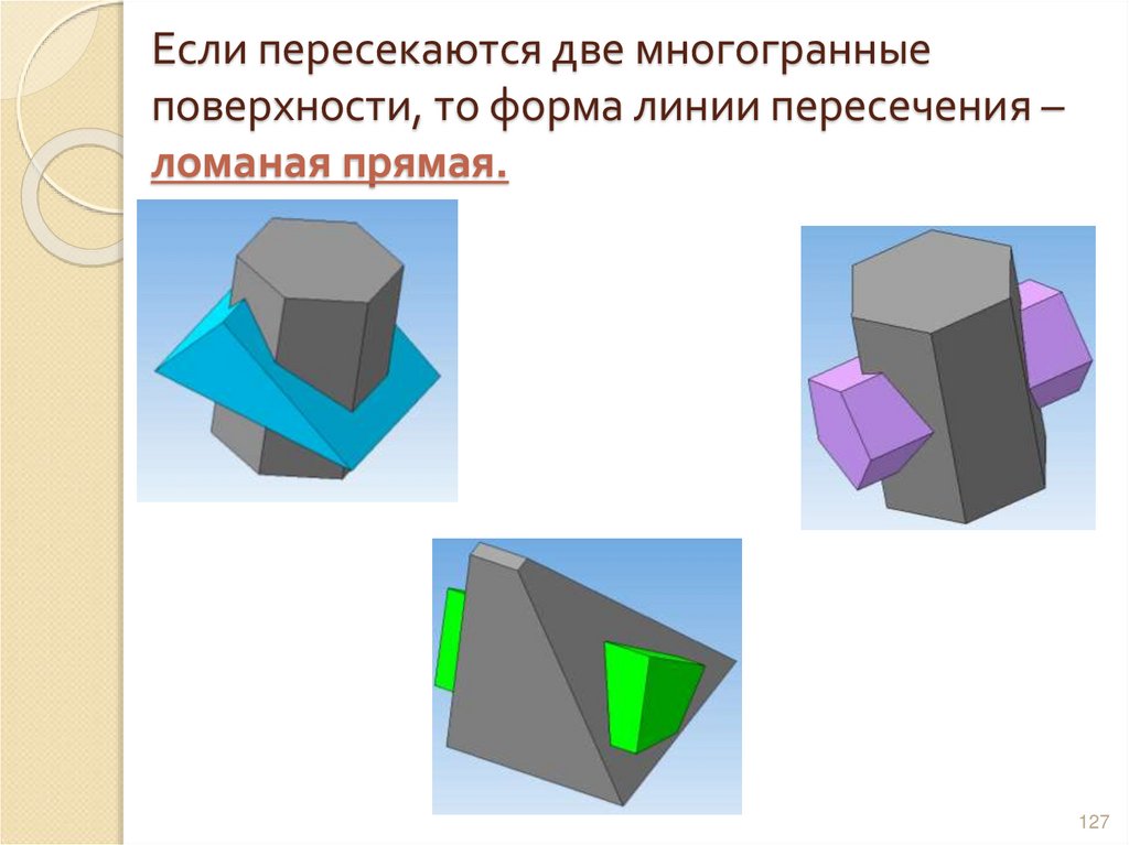 Если пересекаются две многогранные поверхности, то форма линии пересечения – ломаная прямая.