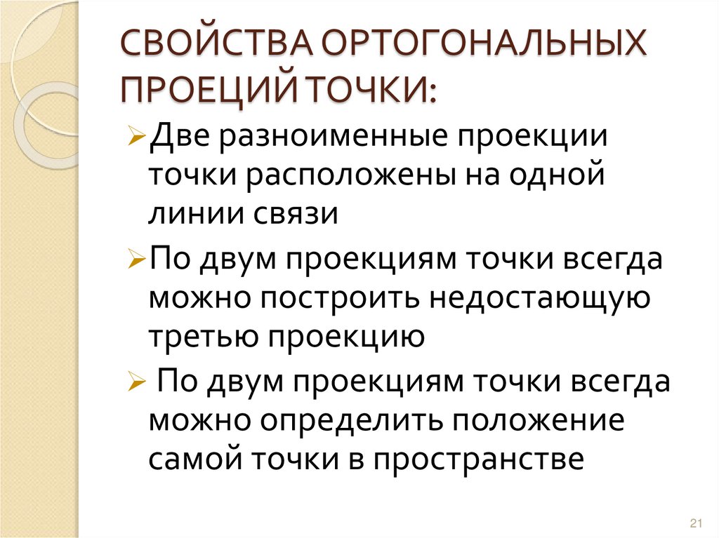 СВОЙСТВА ОРТОГОНАЛЬНЫХ ПРОЕЦИЙ ТОЧКИ: