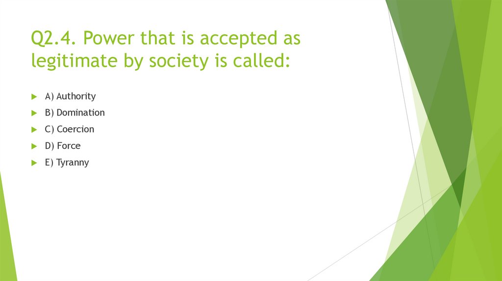 Q2.4. Power that is accepted as legitimate by society is called: