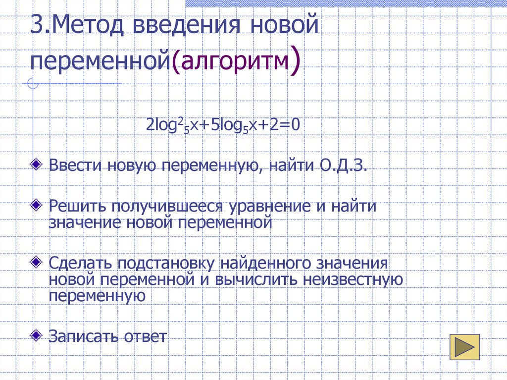 3.Метод введения новой переменной(алгоритм)