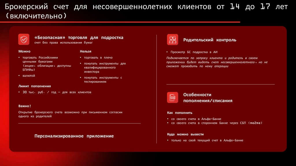 Брокерский счет для несовершеннолетних клиентов от 14 до 17 лет (включительно)