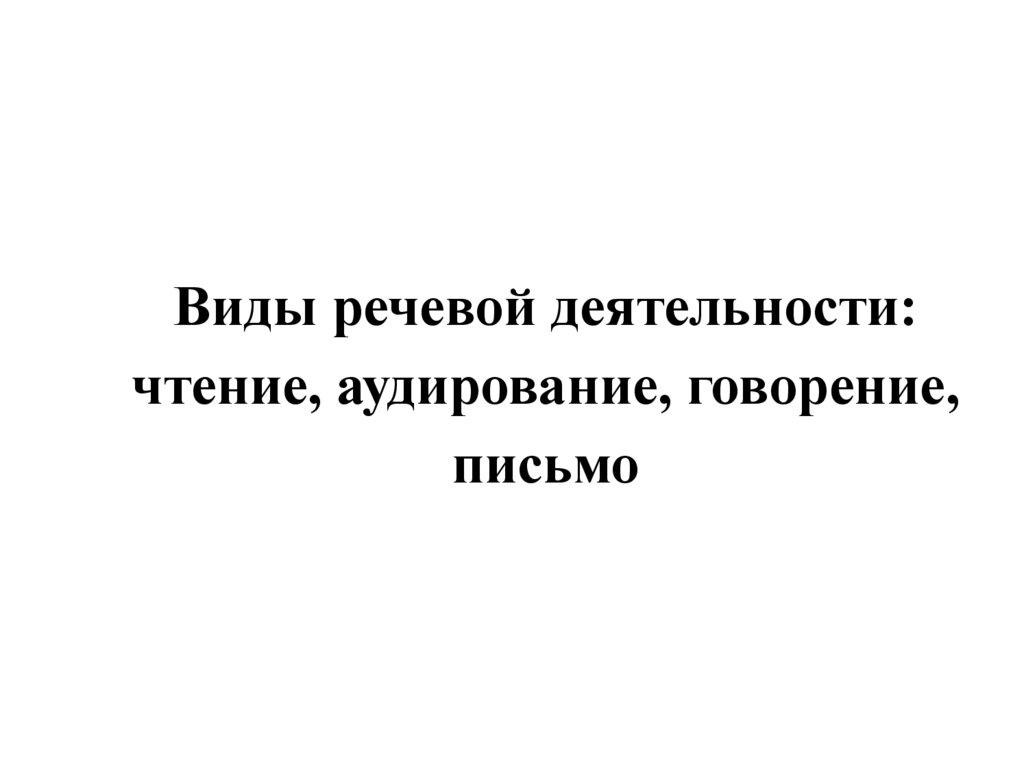Виды речевой деятельности: чтение, аудирование, говорение, письмо