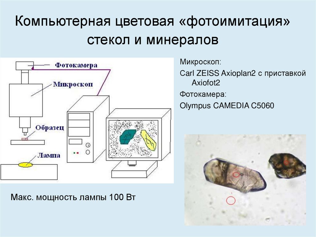 Компьютерная цветовая «фотоимитация» стекол и минералов