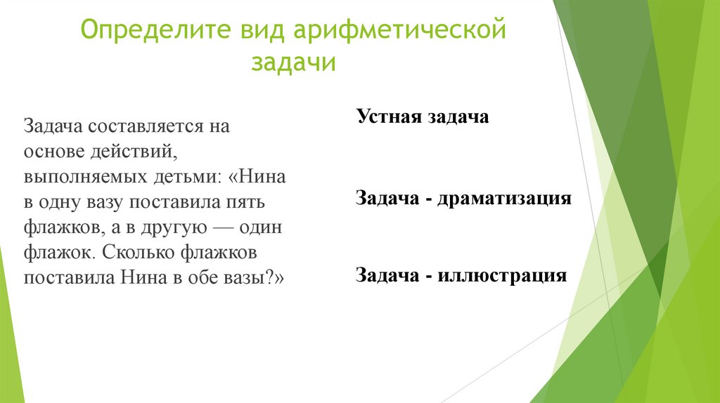 Определите вид арифметической задачи