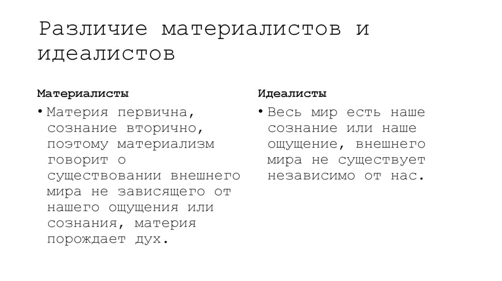 Различие материалистов и идеалистов
