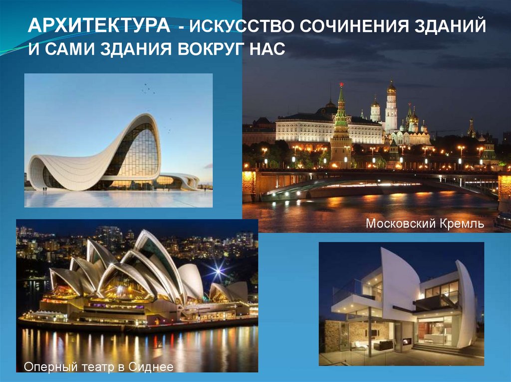 АРХИТЕКТУРА - ИСКУССТВО СОЧИНЕНИЯ ЗДАНИЙ И САМИ ЗДАНИЯ ВОКРУГ НАС